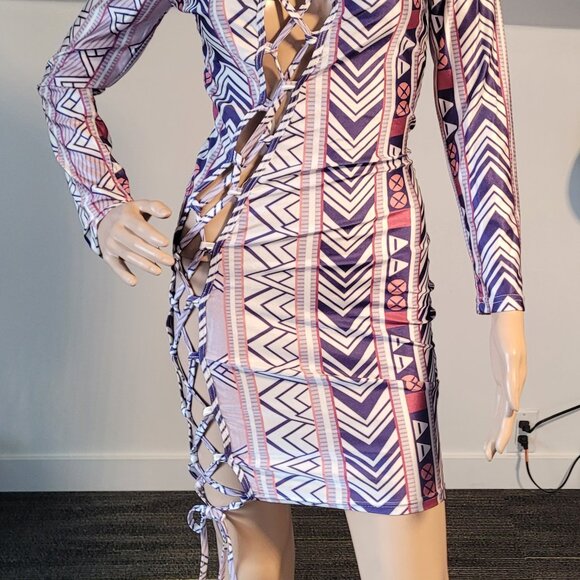 Sexy Women Multi White/Purple Medium Club Party Cocktail Dress SL9100 - Picture 2 of 6